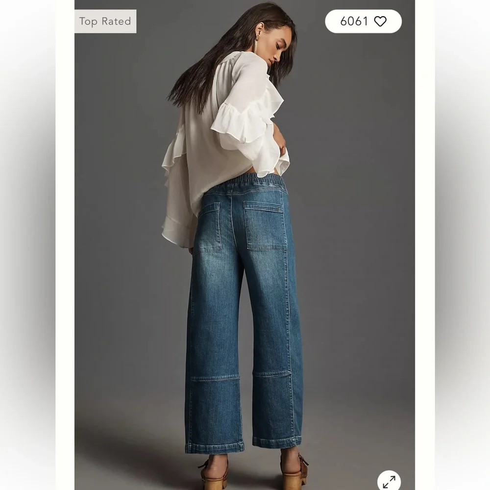 Anthropologie Pilcro Pull On Barrel Wide-Leg Blue Denim Jeans - Picture 2 of 8